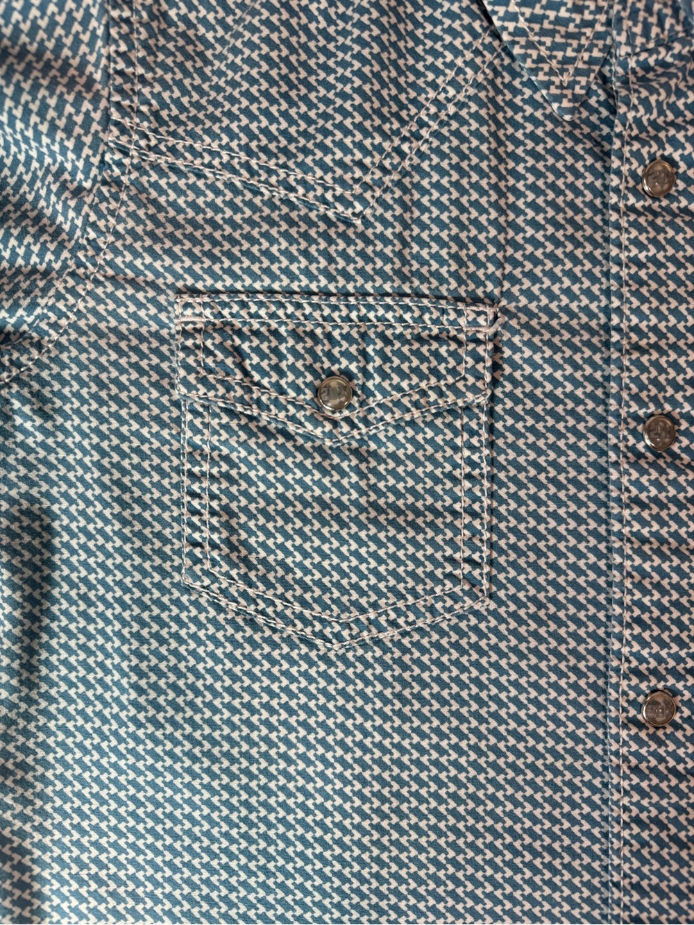 Wrangler 20X Boys M Competition Pearl Snap Western Shirt Teal Geometric - Picture 5 of 16